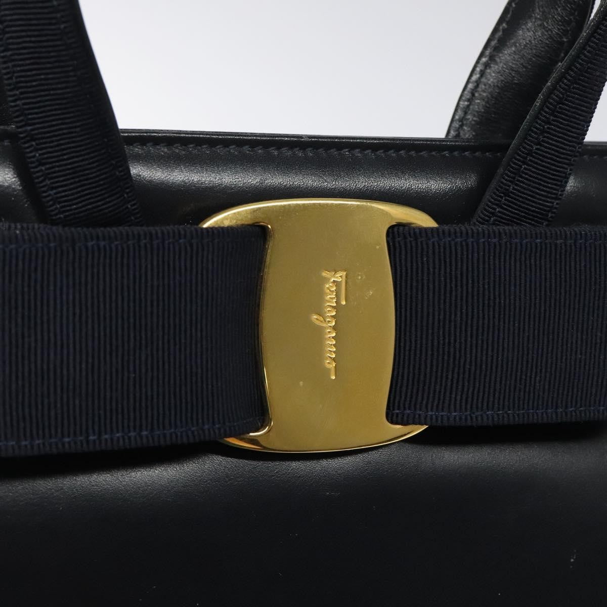 Salvatore Ferragamo Convertible Vara Bow Tote Leather, NAVY, LEATHER, Tote bag