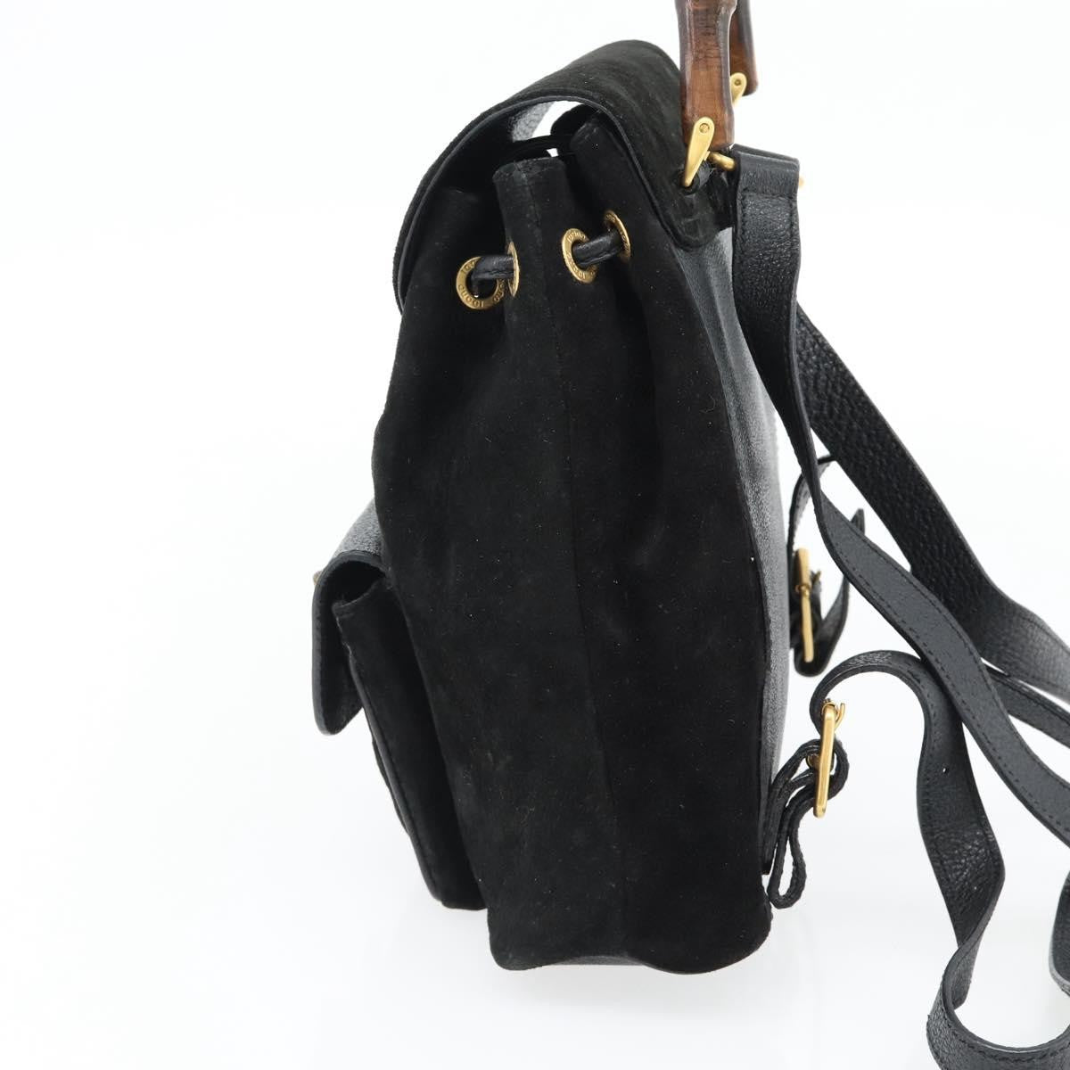 Gucci Vintage Bamboo Backpack Suede, Black, Suede, Backpack