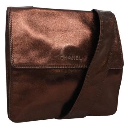 Chanel Vintage Logo Flap Messenger Bag Leather, BROWN, LEATHER, Shoulder bag