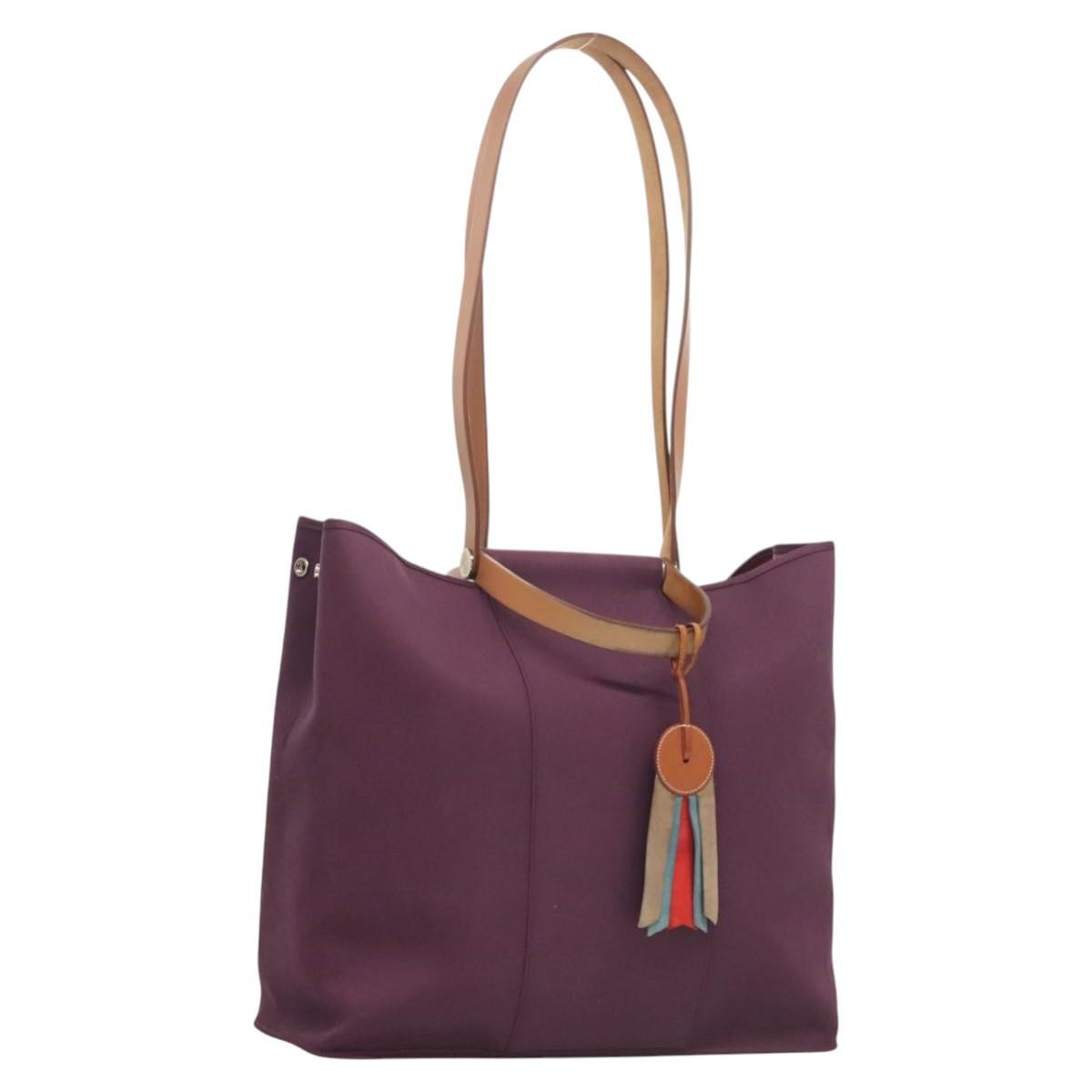 Hermes Cabag Handbag Toile and Leather, PURPLE, CANVAS, Tote bag