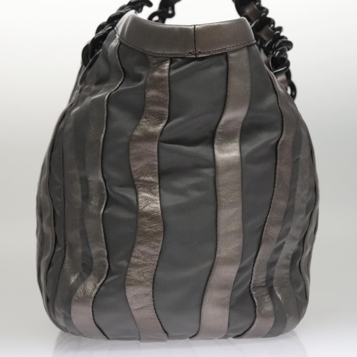 Prada Waves Chain Tote Leather and Tessuto, SILVER, LEATHER, Tote bag