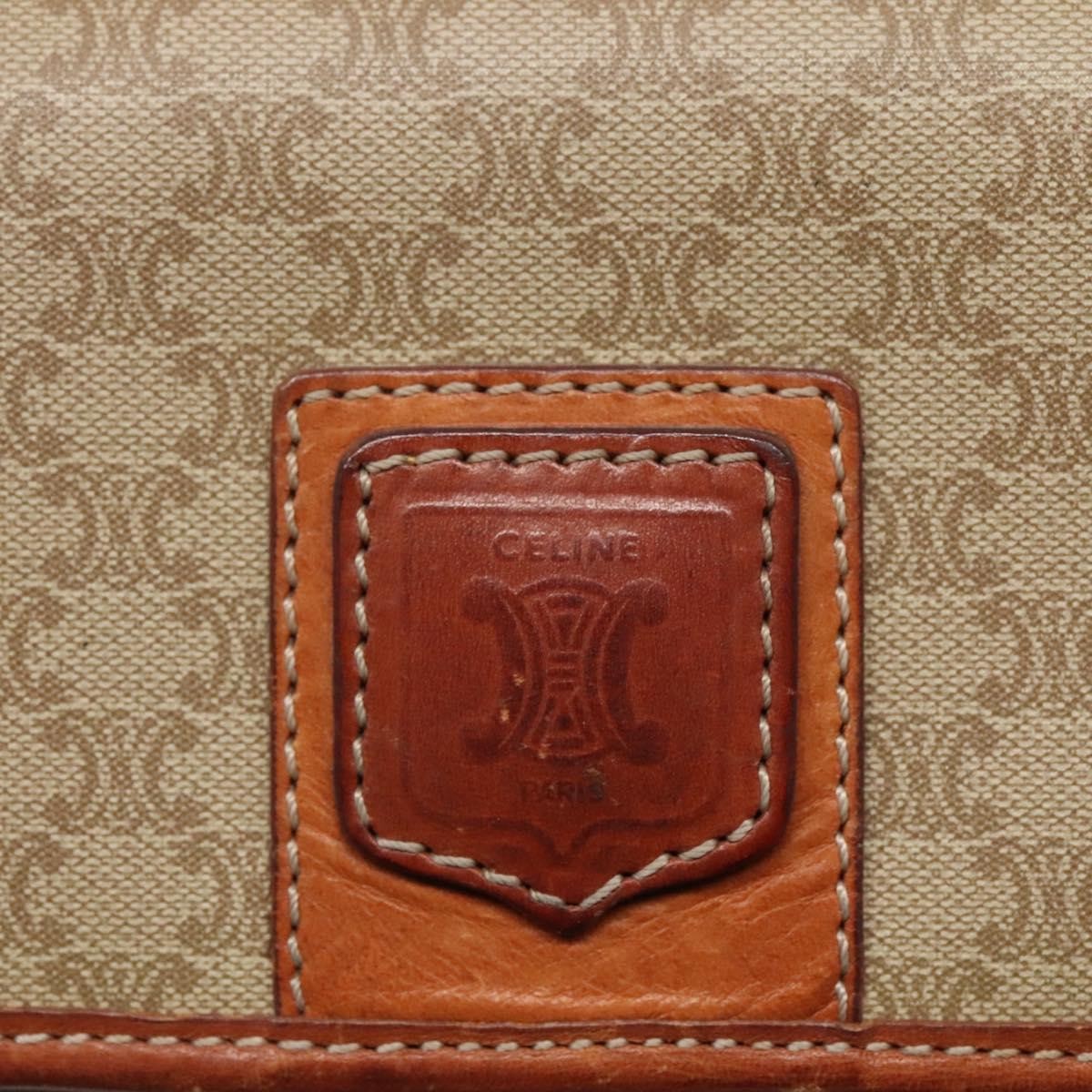 Celine Vintage Macadam Shoulder Bag Canvas and Leather, BEIGE, CANVAS, Shoulder bag