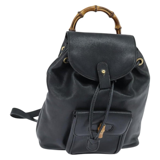 Gucci Vintage Bamboo Backpack Leather, BLACK, LEATHER, Backpack