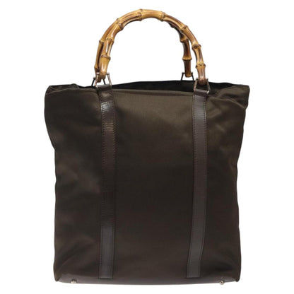 Gucci Vintage Bamboo Handle Tote Nylon, BROWN, NYLON, Tote bag