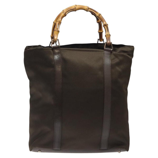 Gucci Vintage Bamboo Handle Tote Nylon, BROWN, NYLON, Tote bag
