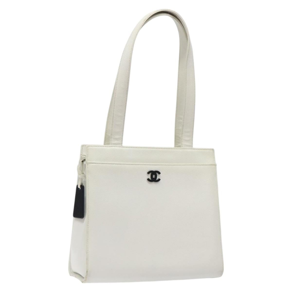 Chanel Vintage CC Lock Tote Caviar, WHITE, LEATHER, Shoulder bag