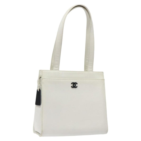 Chanel Vintage CC Lock Tote Caviar, WHITE, LEATHER, Shoulder bag