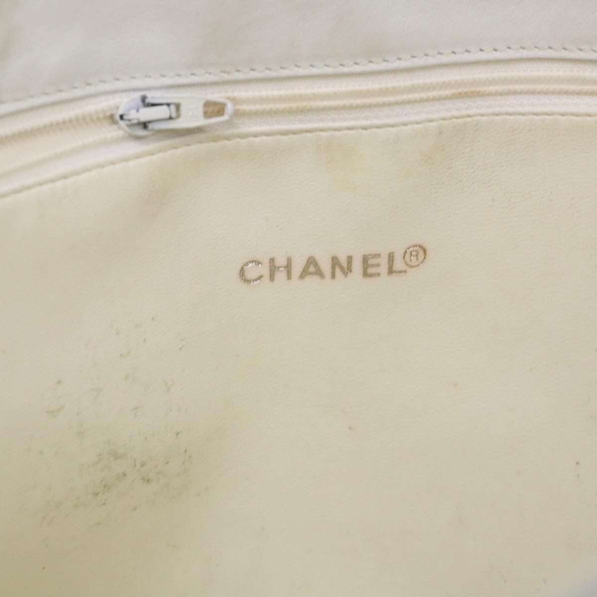 Chanel Vintage Shopping Tote Lambskin, WHITE, LEATHER, Shoulder bag