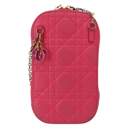 Christian Dior Lady Dior Phone Holder on Chain Cannage Quilt Lambskin, Pink, Leather, Clutch