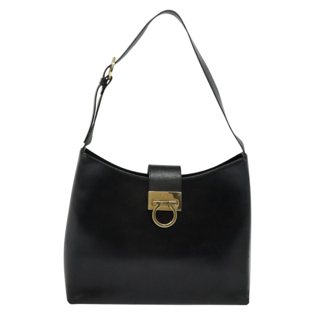 Salvatore Ferragamo Gancini Shoulder Bag Leather, BLACK, LEATHER, Shoulder bag