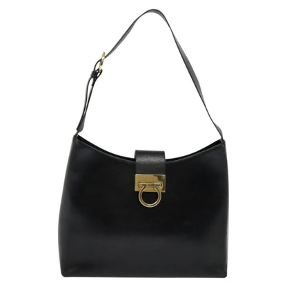 Salvatore Ferragamo Gancini Shoulder Bag Leather, BLACK, LEATHER, Shoulder bag