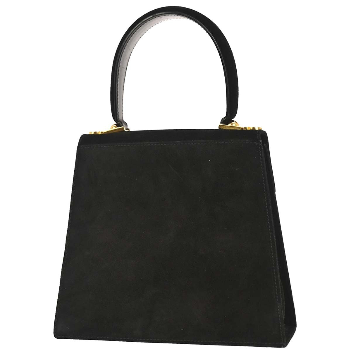 Salvatore Ferragamo Gancini Convertible Top Handle Bag Suede, BLACK, SUEDE, Handbag
