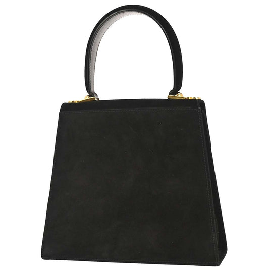 Salvatore Ferragamo Gancini Convertible Top Handle Bag Suede, BLACK, SUEDE, Handbag