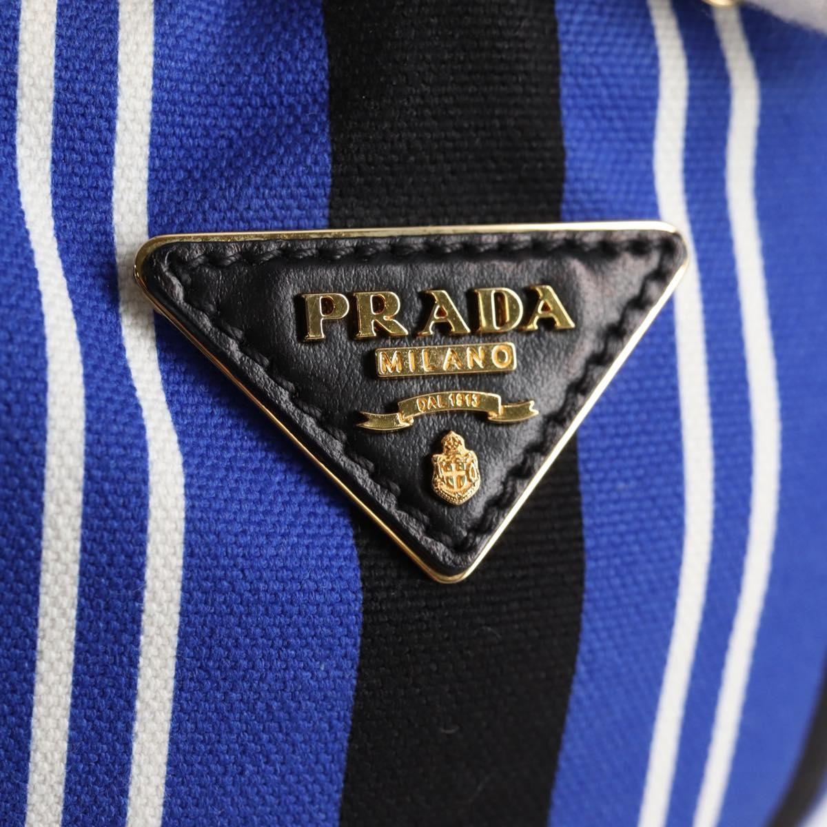 Prada Drawstring Bucket Bag Canvas and Wicker, BLUE, CANVAS, Handbag