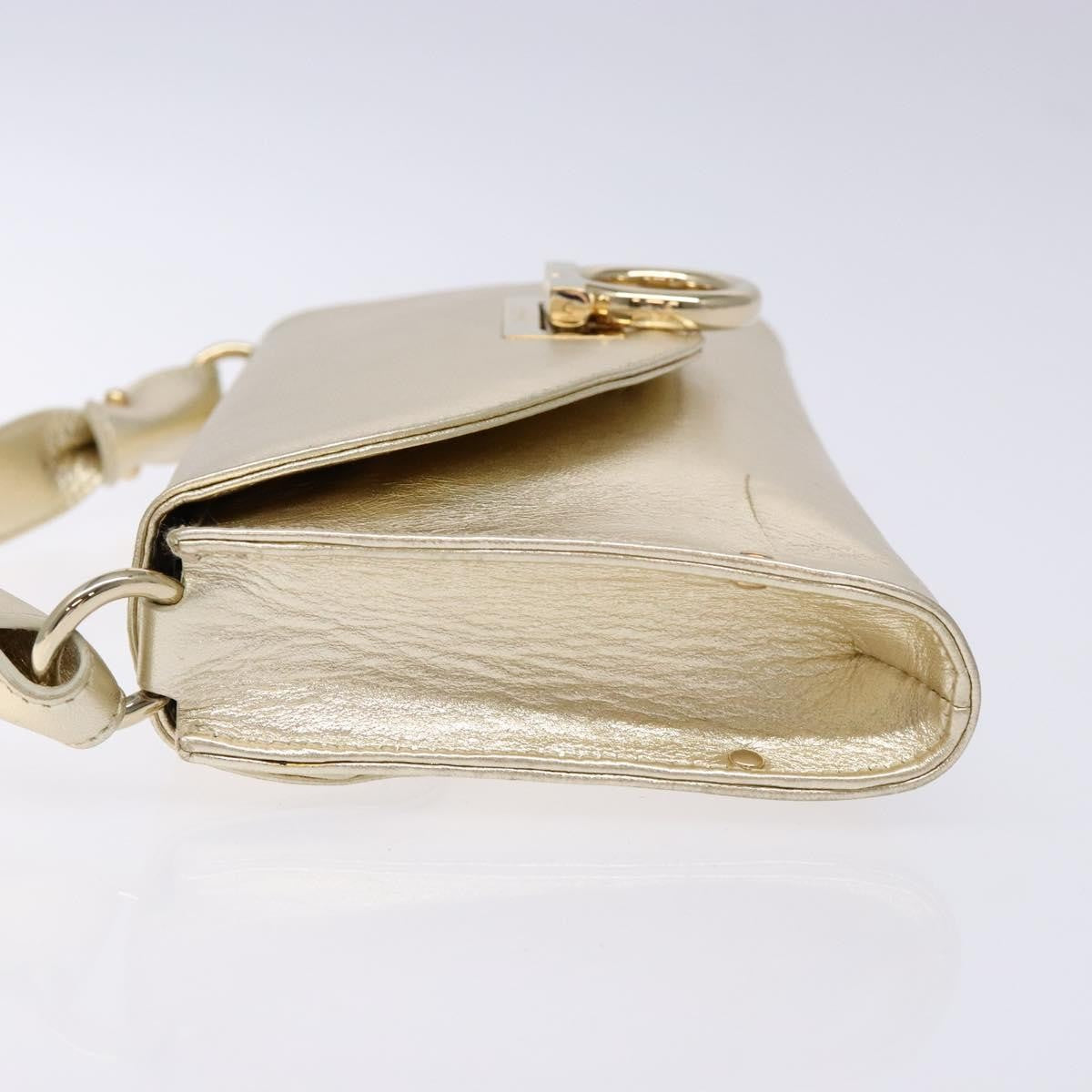 Salvatore Ferragamo Gancini Shoulder Bag Leather, GOLD, LEATHER, Shoulder bag