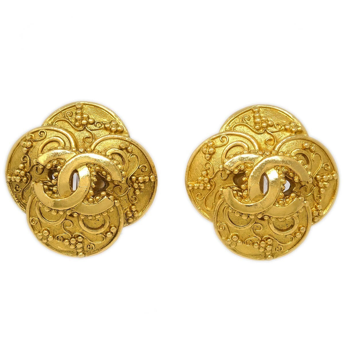 Chanel Clover Round Clip-On Earrings Metal, GOLD, GOLD_PLATED, Earrings