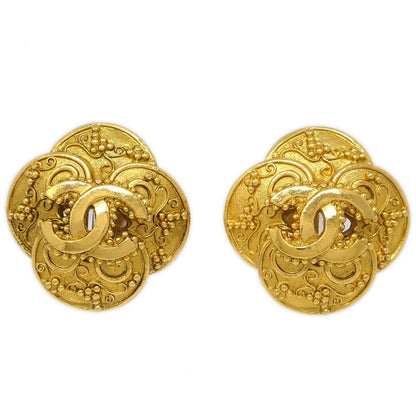 Chanel Clover Round Clip-On Earrings Metal, GOLD, GOLD_PLATED, Earrings