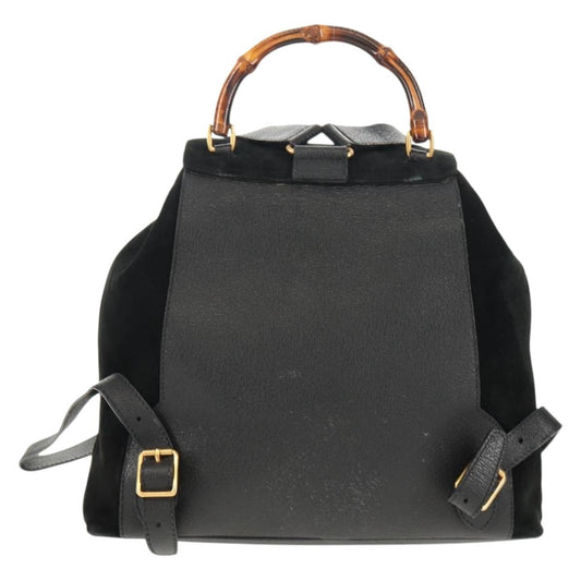 Gucci Vintage Bamboo Backpack Suede, BLACK, SUEDE, Backpack