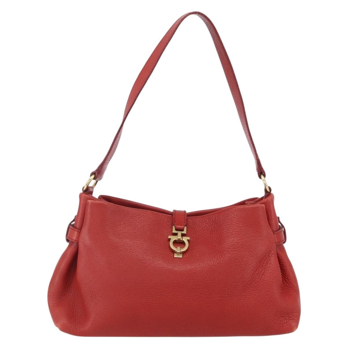 Salvatore Ferragamo Gancini Shoulder Bag Leather, RED, LEATHER, Shoulder bag