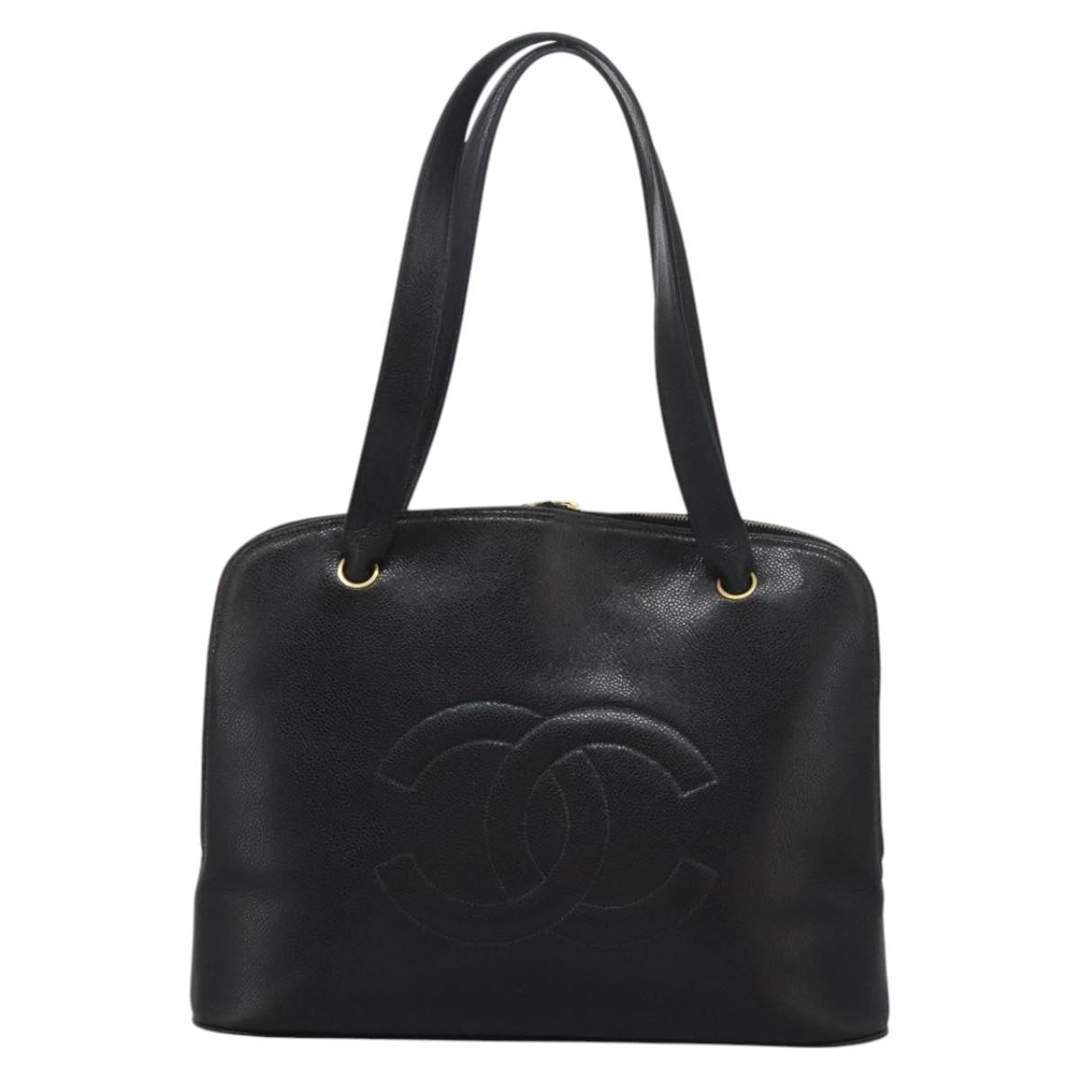 Chanel Vintage CC Dome Bag Leather, BLACK, LEATHER, Tote bag