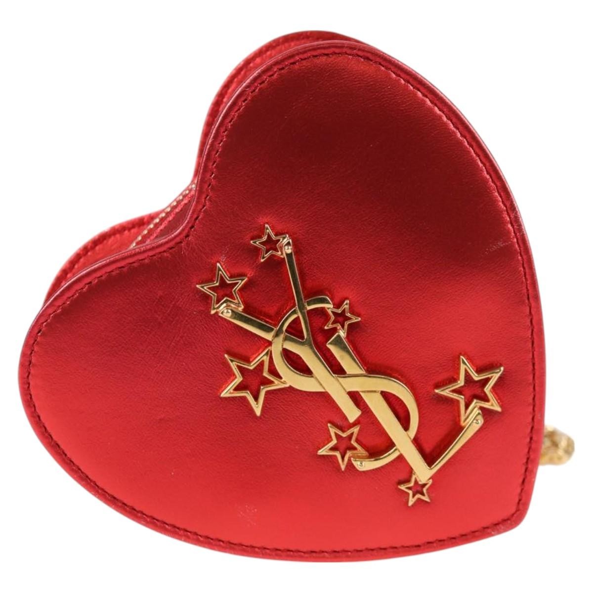 Saint Laurent Love Heart Chain Bag Leather, RED, LEATHER, Shoulder bag