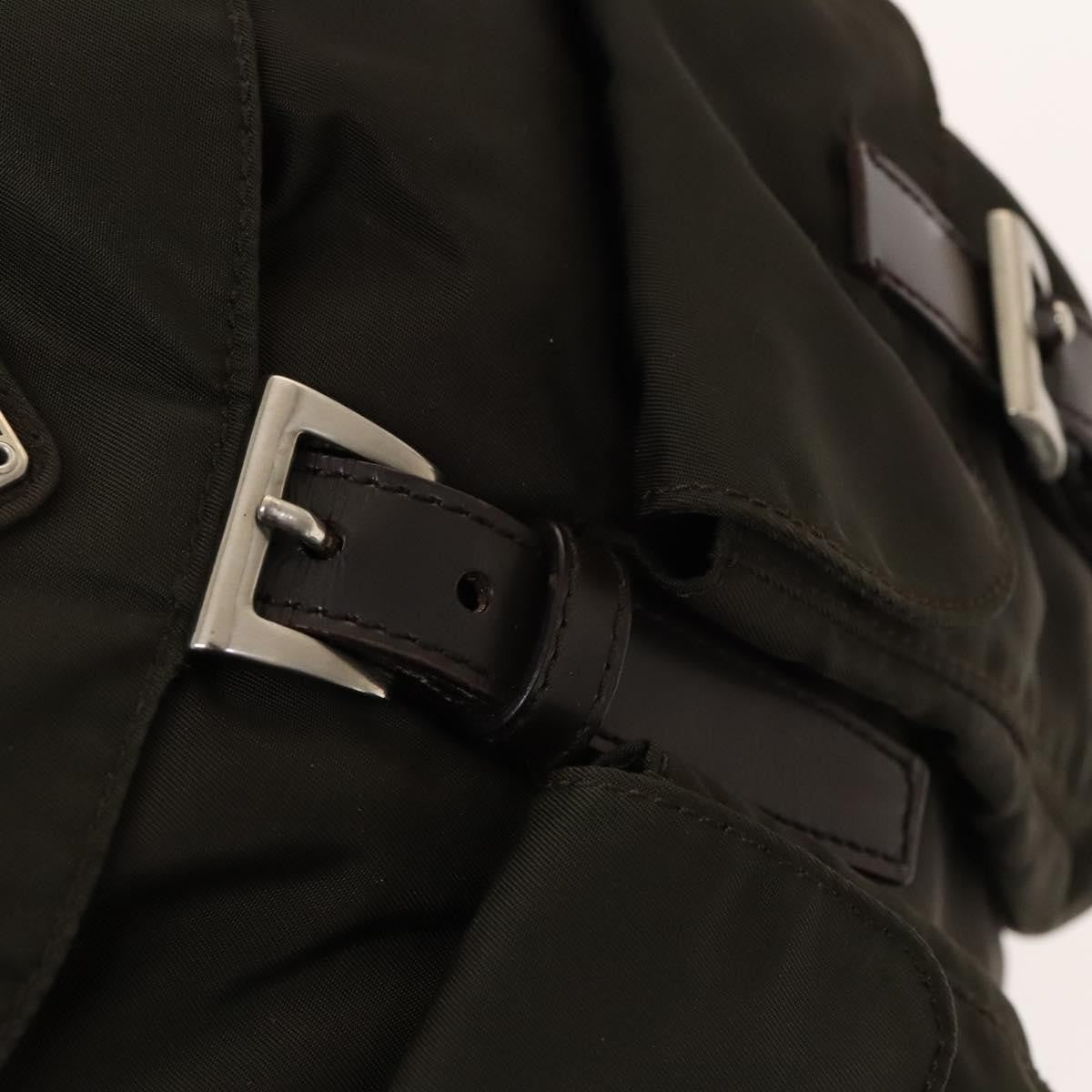 Prada Double Pocket Drawstring Backpack Nylon with Studded Detail, KHAKI, NYLON, Backpack