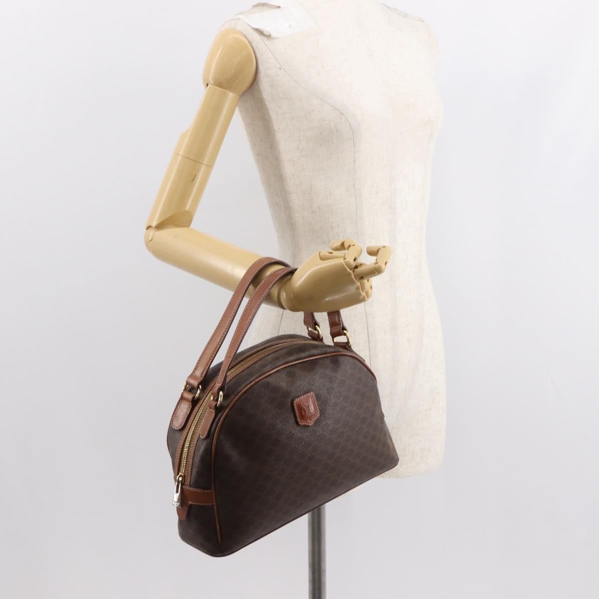 Celine Vintage Macadam Handbag Canvas and Leather, BROWN, CANVAS, Handbag