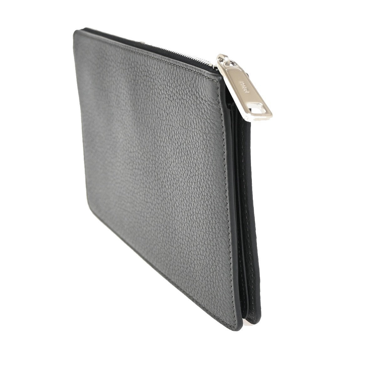 Fendi logo zip pouch FF Printed Leathear, GRAY, LEATHER, Clutche & pouche