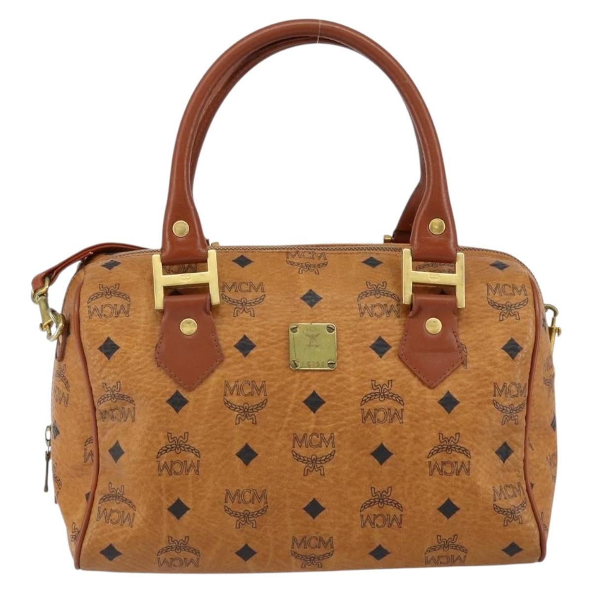 MCM Visetos Handbag Canvas and Leather, BROWN, CANVAS, Handbag
