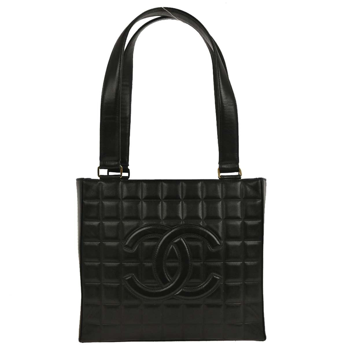 Chanel Chocolate Bar CC Tote Quilted Leather, BLACK, LEATHER, Tote bag