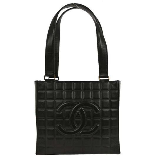Chanel Chocolate Bar CC Tote Quilted Leather, BLACK, LEATHER, Tote bag