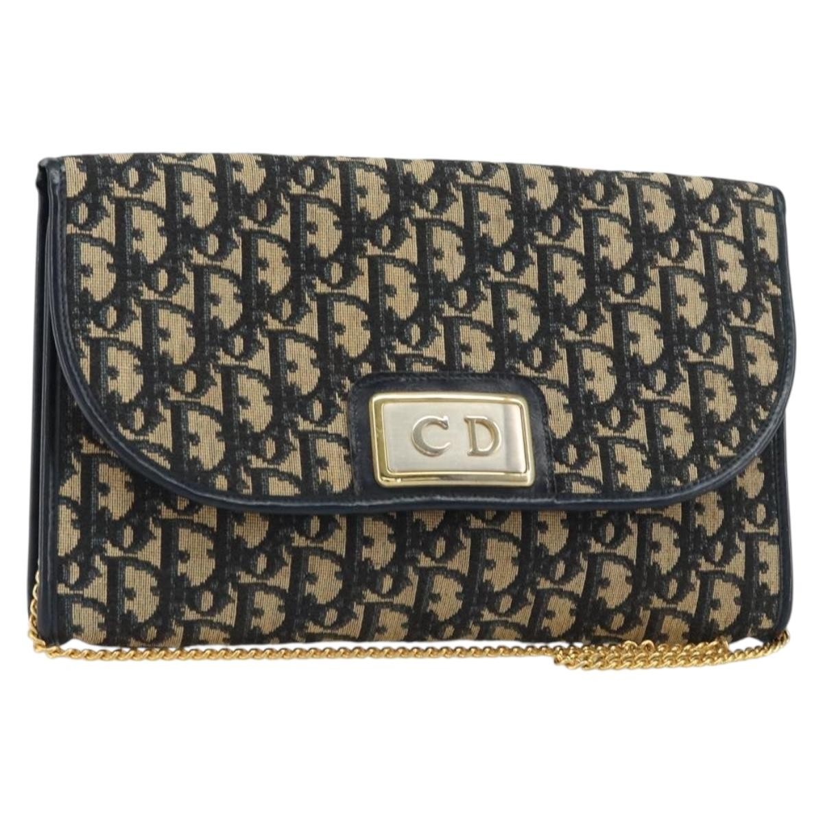 Christian Dior Vintage CD Chain Flap Shoulder Bag Diorissimo Canvas, NAVY, CANVAS, Shoulder bag