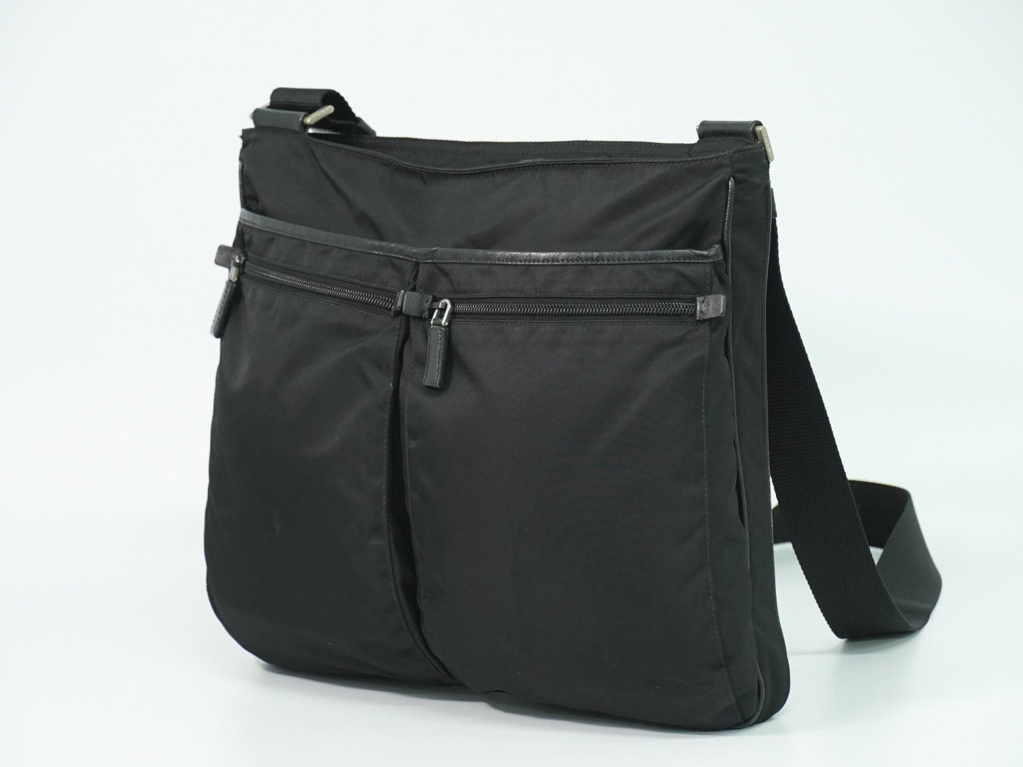 Prada Flat Messenger Bag Tessuto, BLACK, NYLON, Shoulder bag