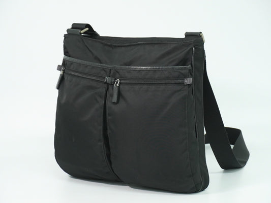 Prada Flat Messenger Bag Tessuto, BLACK, NYLON, Shoulder bag