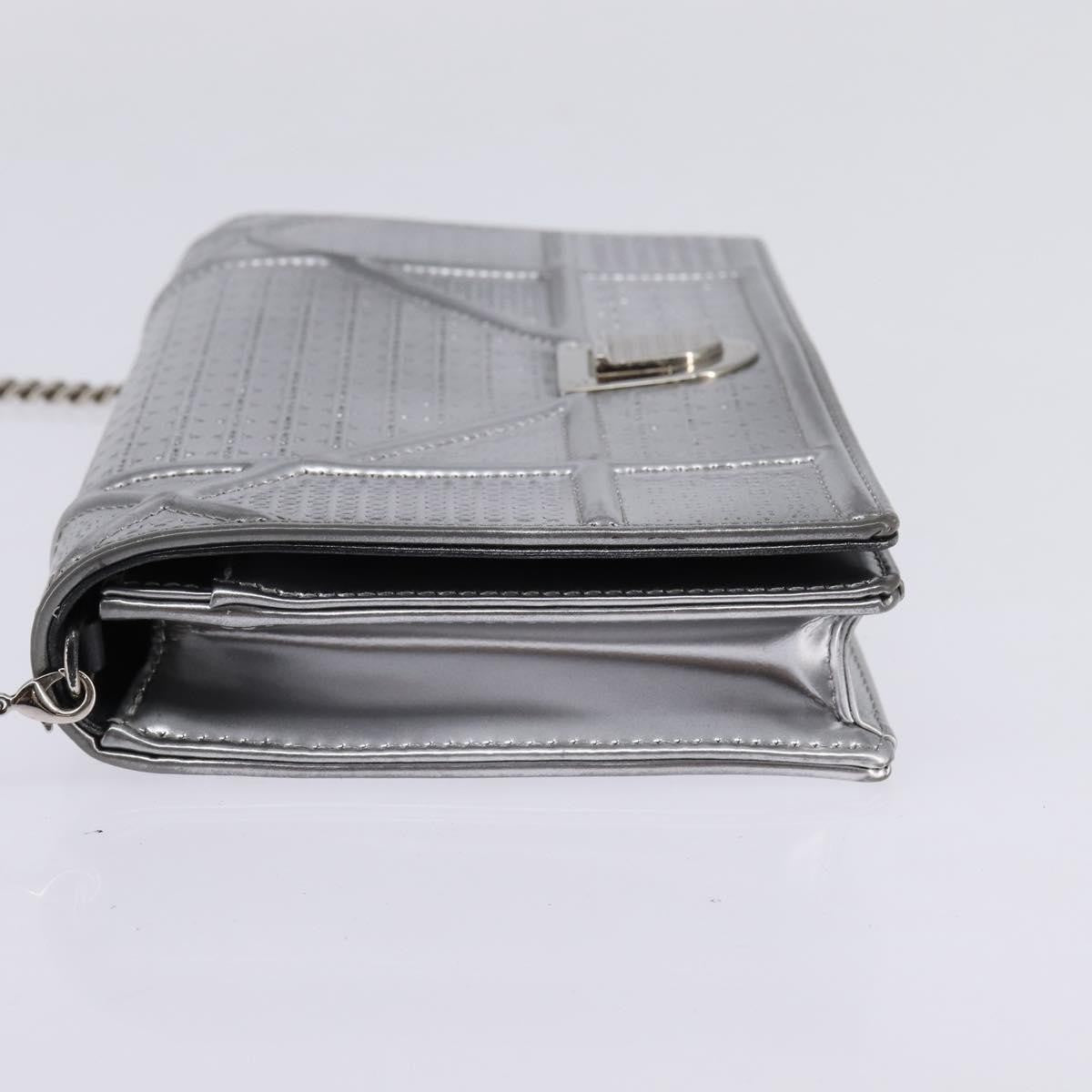 Christian Dior Diorama Wallet on Chain Metallic Distressed Calfskin, SILVER, LEATHER, Wallets