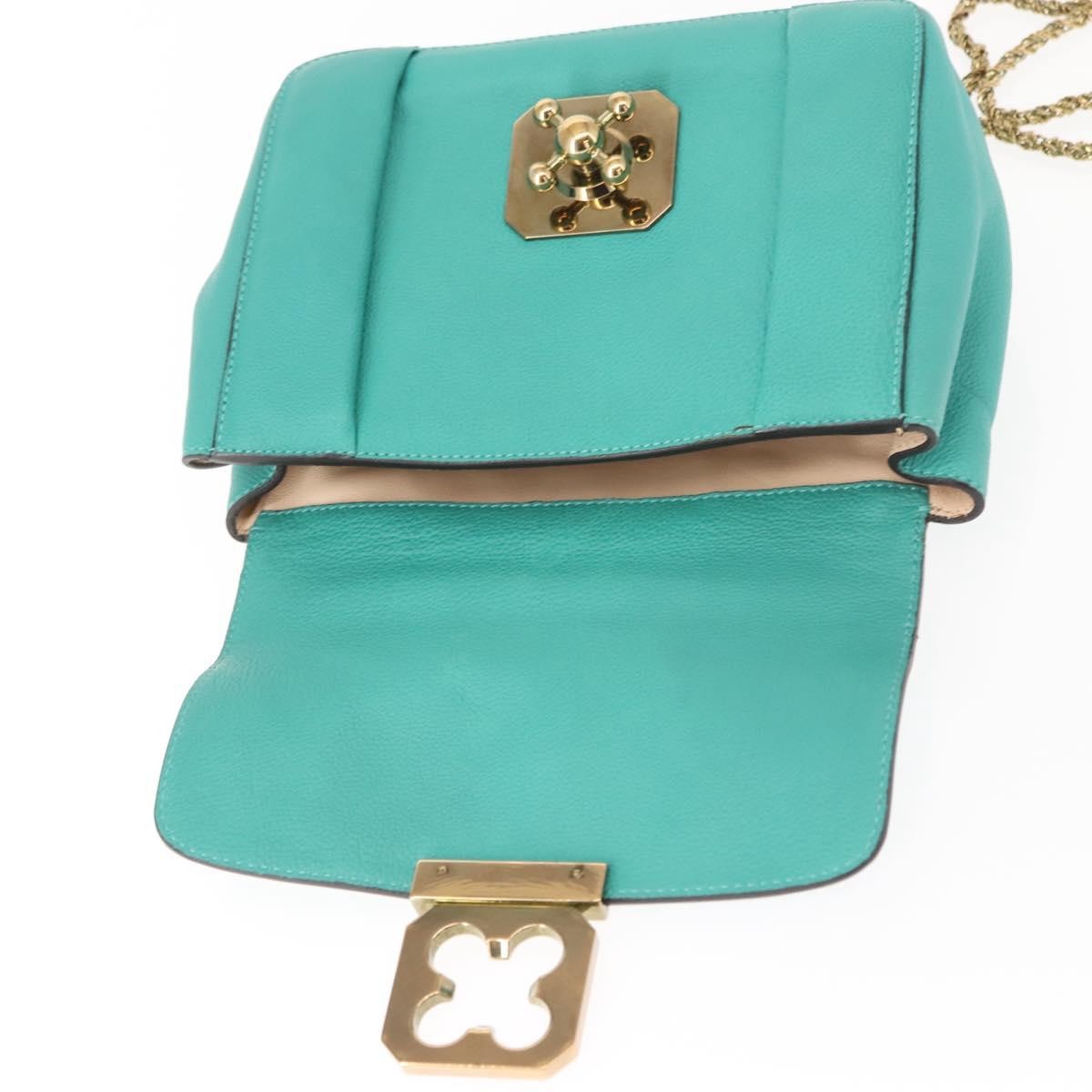 Chloe Elsie Chain Shoulder Bag Leather, TURQUOISE, LEATHER, Shoulder bag