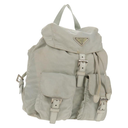 Prada Double Pocket Backpack Chain Shoulder Bag Re-Nylon, Gray, Nylon, Backpack