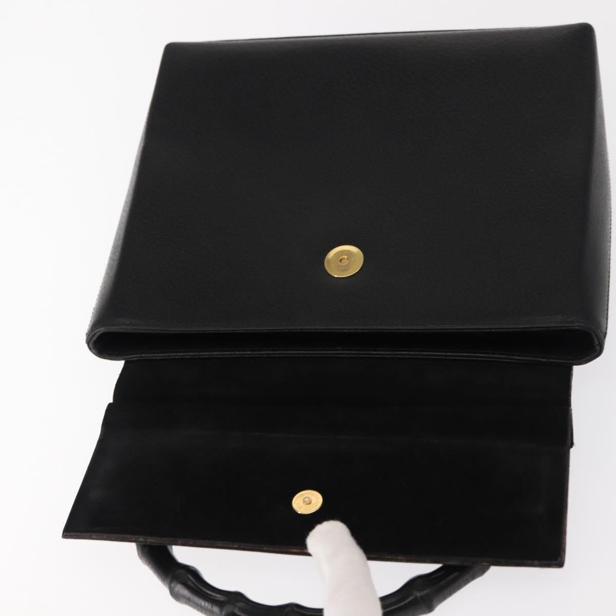 Gucci Vintage Bamboo Handle Bag Leather, BLACK, LEATHER, Handbag