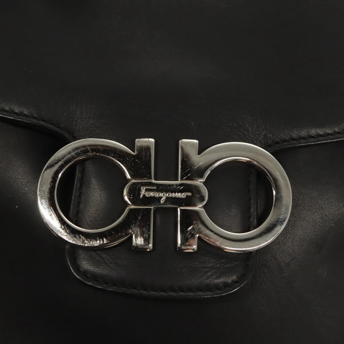 Salvatore Ferragamo Gancini Flap Drawstring Backpack Leather, BLACK, LEATHER, Backpack