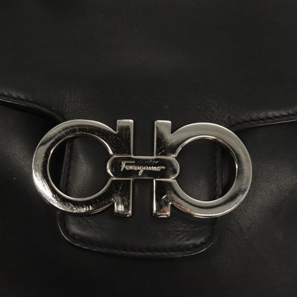 Salvatore Ferragamo Gancini Flap Drawstring Backpack Leather, BLACK, LEATHER, Backpack