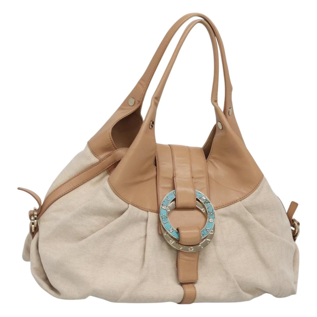 Bvlgari Chandra Hobo Canvas and Leather, BEIGE, CANVAS, Shoulder bag