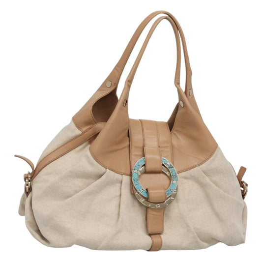 Bvlgari Chandra Hobo Canvas and Leather, BEIGE, CANVAS, Shoulder bag