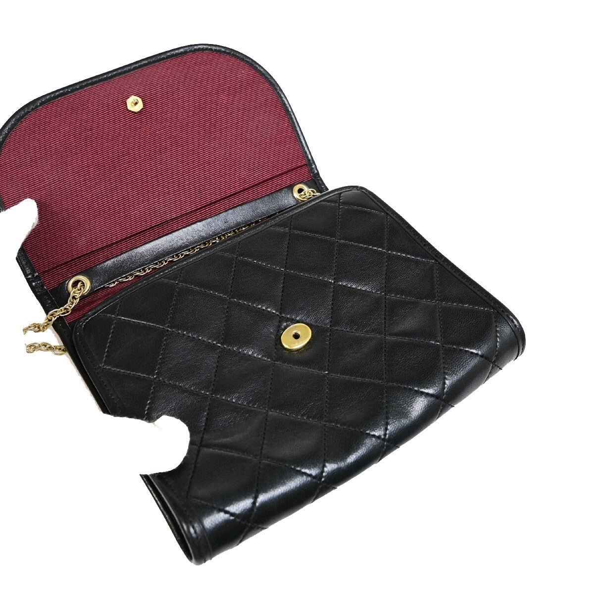 Chanel Vintage Round Flap Bag Quilted Lambskin, Black, Leather, Handbag