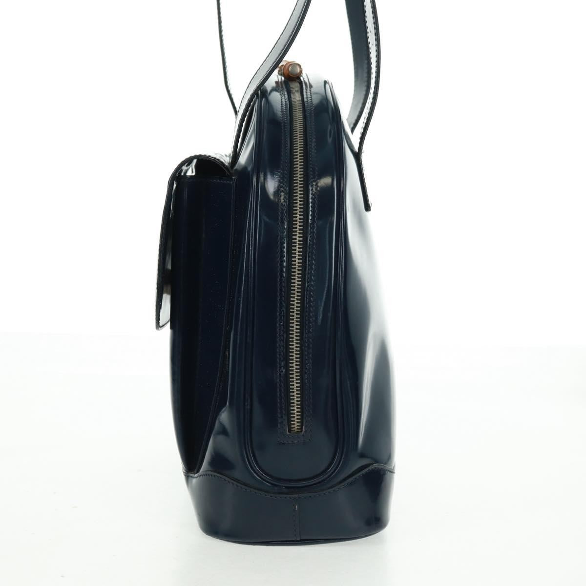 Gucci Vintage Bamboo Shoulder Bag Leather, NAVY, LEATHER, Shoulder bag