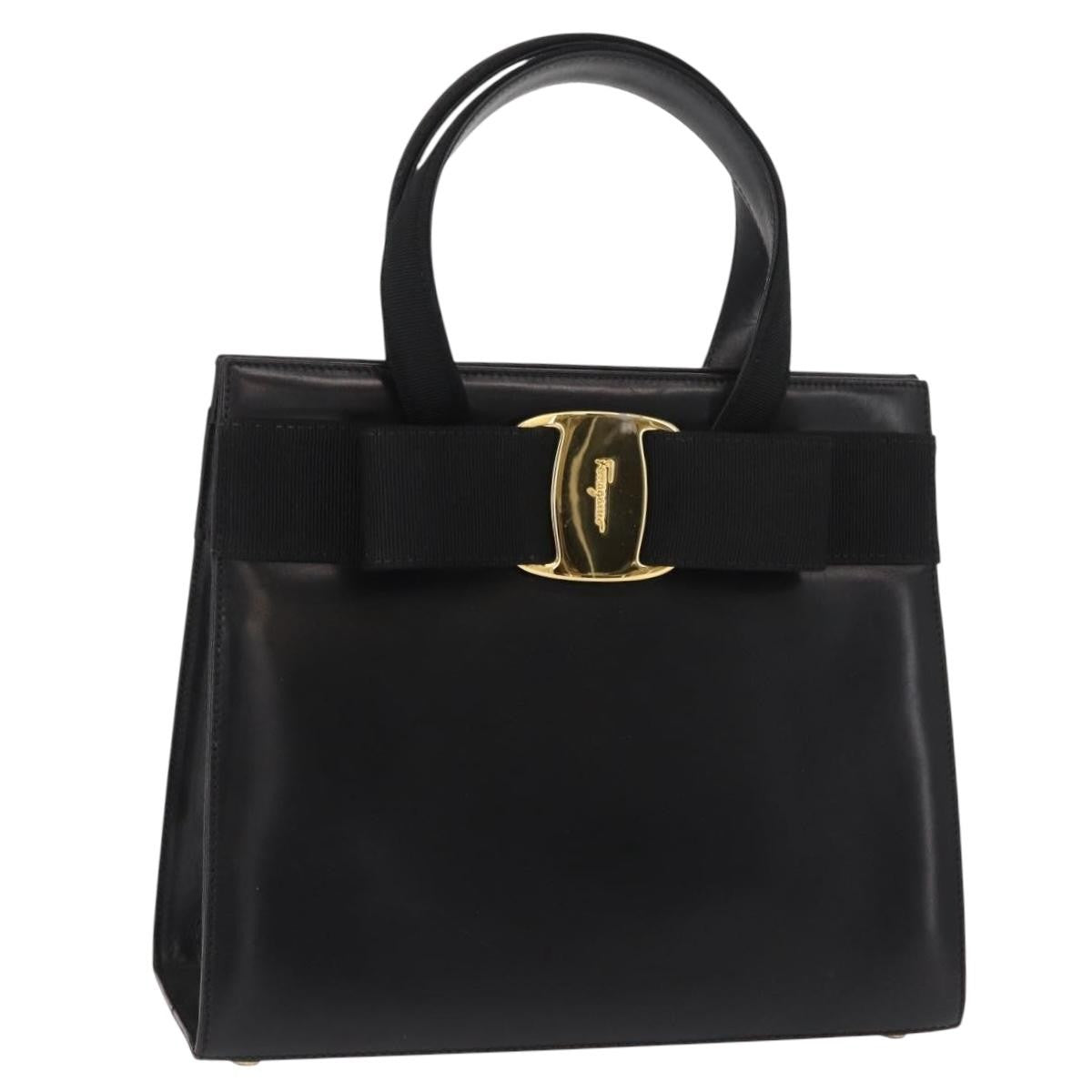 Salvatore Ferragamo Vala Handbag Leather, BLACK, LEATHER, Handbag