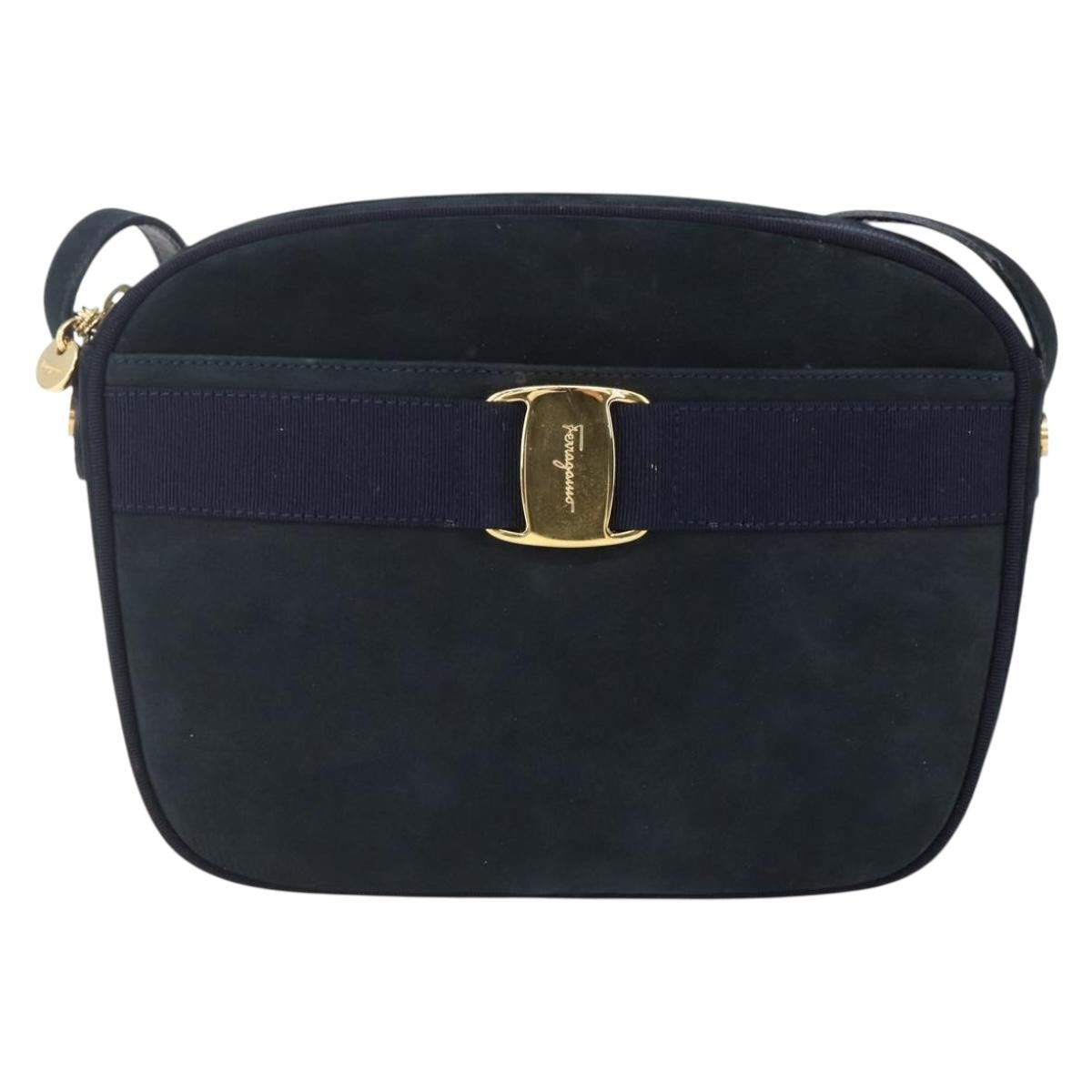 Salvatore Ferragamo Vala Shoulder Bag Leather, NAVY, LEATHER, Shoulder bag