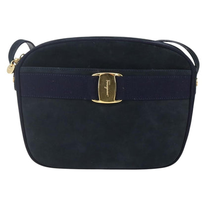 Salvatore Ferragamo Vala Shoulder Bag Leather, NAVY, LEATHER, Shoulder bag