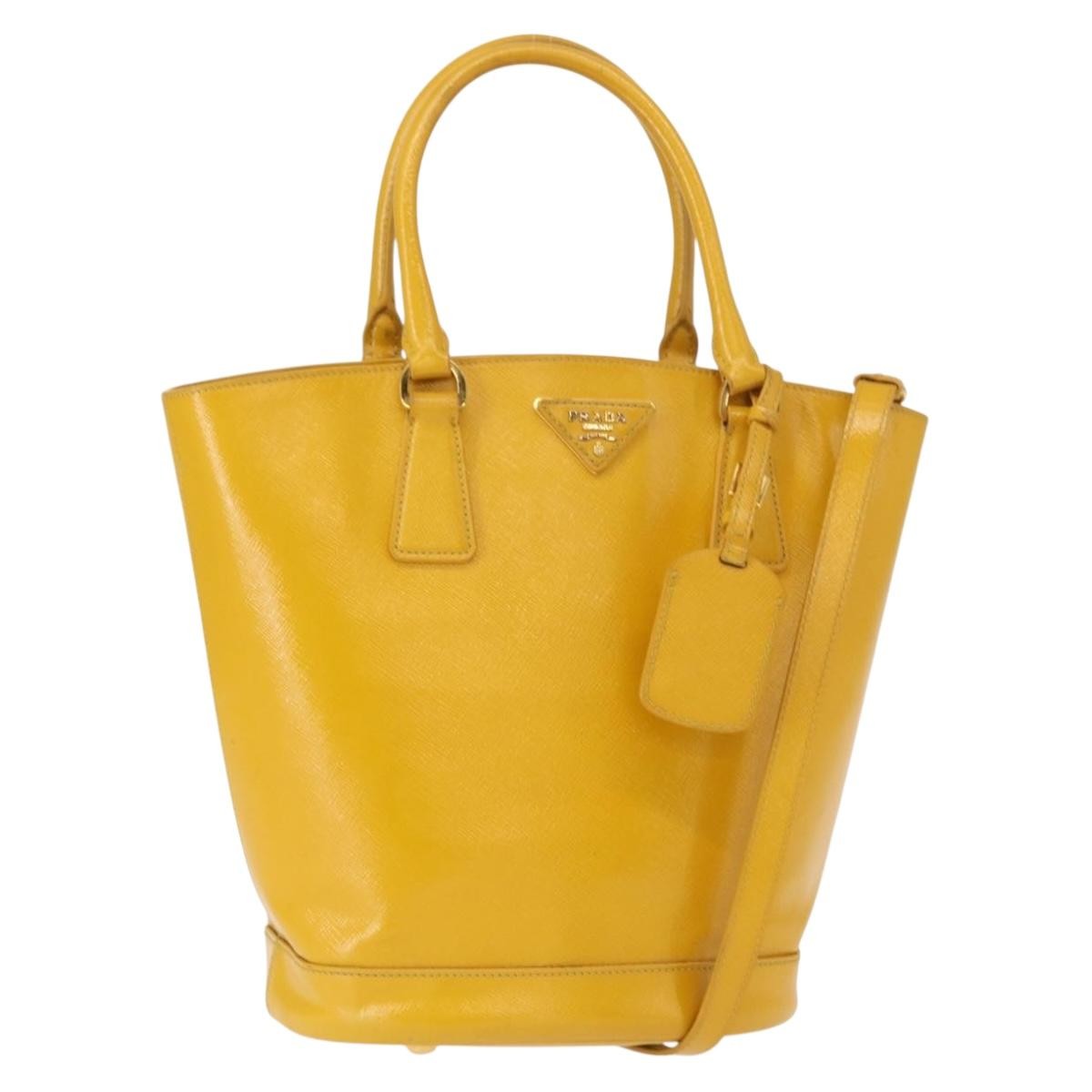 Prada Lux Convertible Bucket Tote Saffiano Leather, YELLOW, LEATHER, Handbag