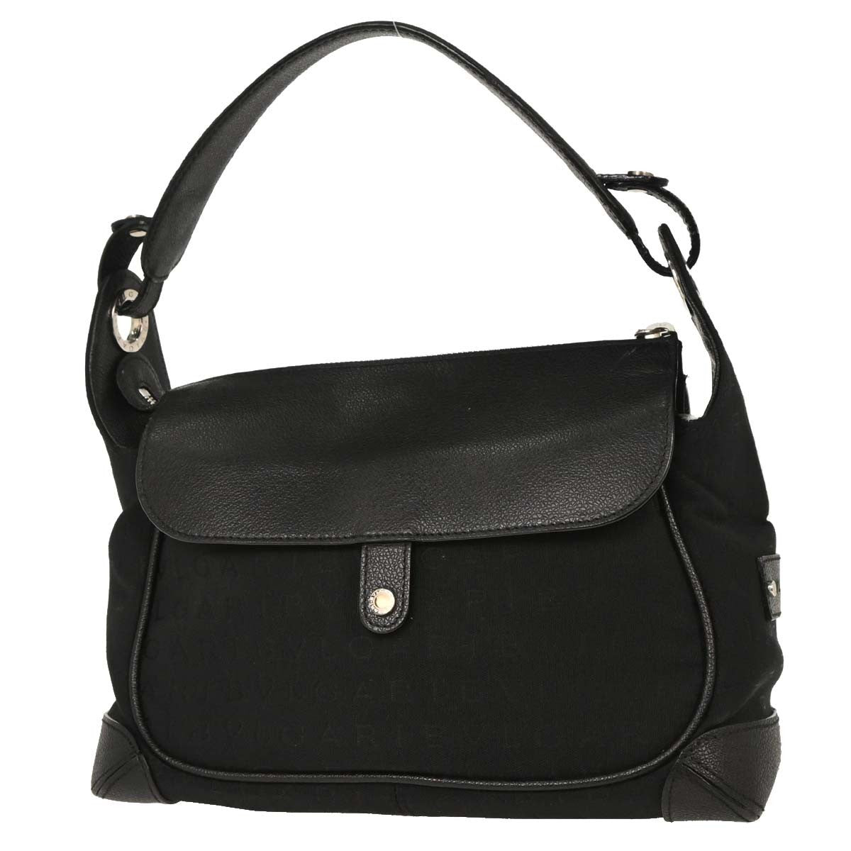 Bvlgari Logomania Shoulder Bag Canvas with Leather, BLACK, LEATHER, Shoulder bag