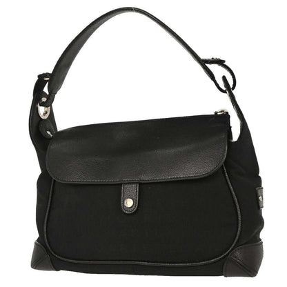Bvlgari Logomania Shoulder Bag Canvas with Leather, BLACK, LEATHER, Shoulder bag
